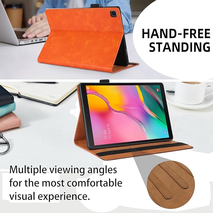 Case for Samsung Galaxy Tab A 10.1 2019 (SM-T510/T515) Bussiness Premium Slim PU Leather Stand Folding Folio Cover for Galaxy Tab A 10.1 Inch Tablet SM-T510/T515 2019 Modle Cover-Orange