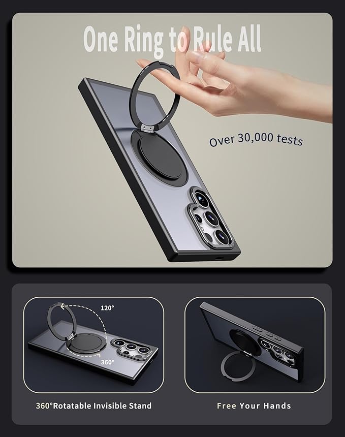 Magnetic Stand Case for Samsung Galaxy S22 Ultra/S23 Ultra [with 2 Screen Protectors] [360° Rotation Magnetic Stand] [Compatible with Magsafe] Military-Grade Drop Protection Case, Black