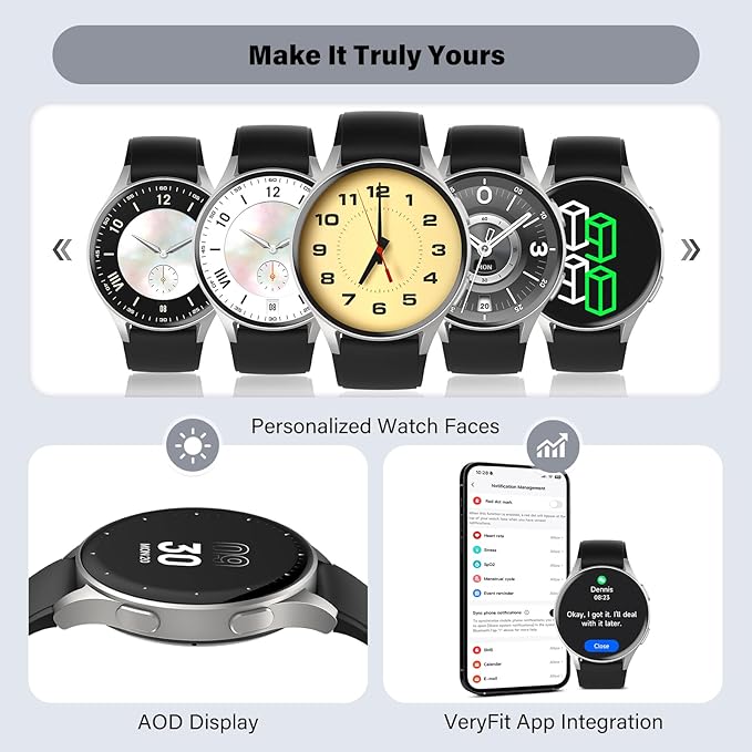 Smart Watch for Women Men, Built-in Alexa, GPS, HRV, VO2 Max, Blood Oxygen, Sleep & Stress Monitor, Compass, Altimeter, 1.32" AMOLED, Fitness & Women’s Health, iPhone Compatible