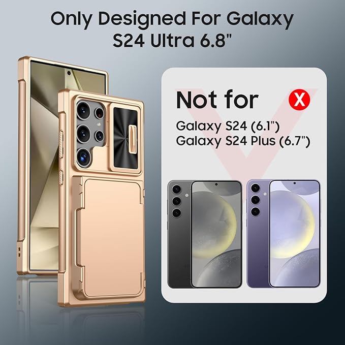 for Samsung Galaxy S24 Ultra Wallet Case with RFID Blocking Card Holder, Camera Cover, Kickstand, Full Body Shockproof Case for S24 Ultra 6.8Inch 2024 for Women Men-Champagne Gold(Upgraded)