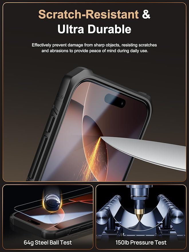 Vihibii for iPhone 16 Pro Case with [2X Screen Protector], Built-in Card Holder (4 Cards), [RFID Blocking] & Slide Camera Cover & Tempered Glass Films, Rugged Wallet Cover for 16 Pro 6.3" 2024, Black