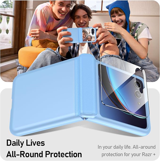 for Motorola Razr Plus 2023 Case, Built-in Screen Protector& Hinge Protection& Ultra Thin Matte PC Shockproof Phone Cover Smartphone Case for Moto Razr + (Sky Blue)