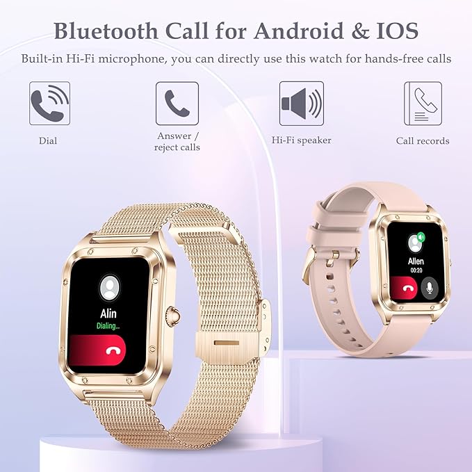 Smart Watch for Women,1.59" Small Smartwatch with Bluetooth Call, Voice Assistant Fitness Watch with Activity Tracker, Monitor Heart Rate/Blood Pressure/SpO2/Sleep for Android iPhone