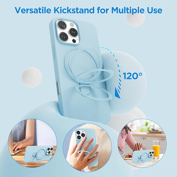 Magnetic Stand for iPhone16 Pro Case with Kickstand 【Lab-Certified Protection】【Not Yellowing】【Anti-Fingerprint】 Durable, Enhanced Grip, Slim，Blue，iPhone 16 Pro 6.3"