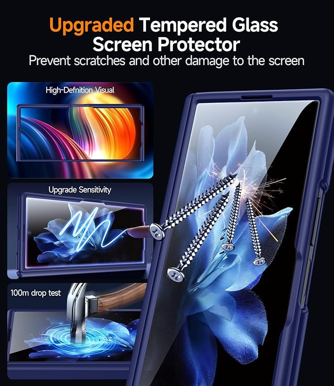 for Samsung Galaxy-Z-Fold-7 Magnetic Case: Compatible with Magsafe & Built-in Hinge Protection & HD Screen Protector - Lightweight Durable Translucent Matte Phone Cover for Z Fold7 5G 2025 (Blue)