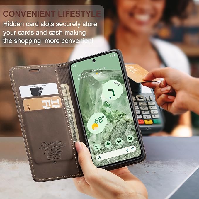 for Google Pixel 8A Case, Flip Wallet Leather Case with Card Holder Magnetic Closure Shockproof Kickstand Protective Phone Cases Cover for Pixel 8A, Coffee