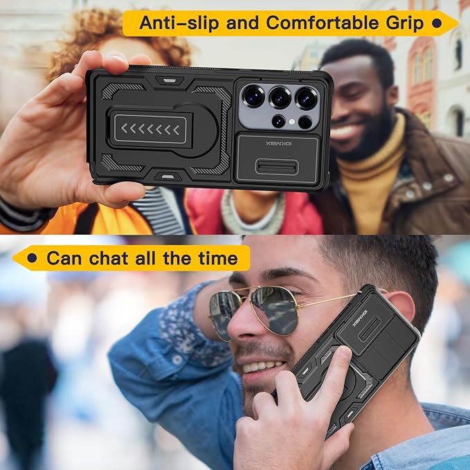 for Samsung Galaxy S25 Ultra Case with 2*Screen Protector, Slide Camera Cover, Kickstand, Lanyard Strap, Military Grade Shockproof Protective Heavy Duty Non-Slip for S25 Ultra Case-6.9'', Black