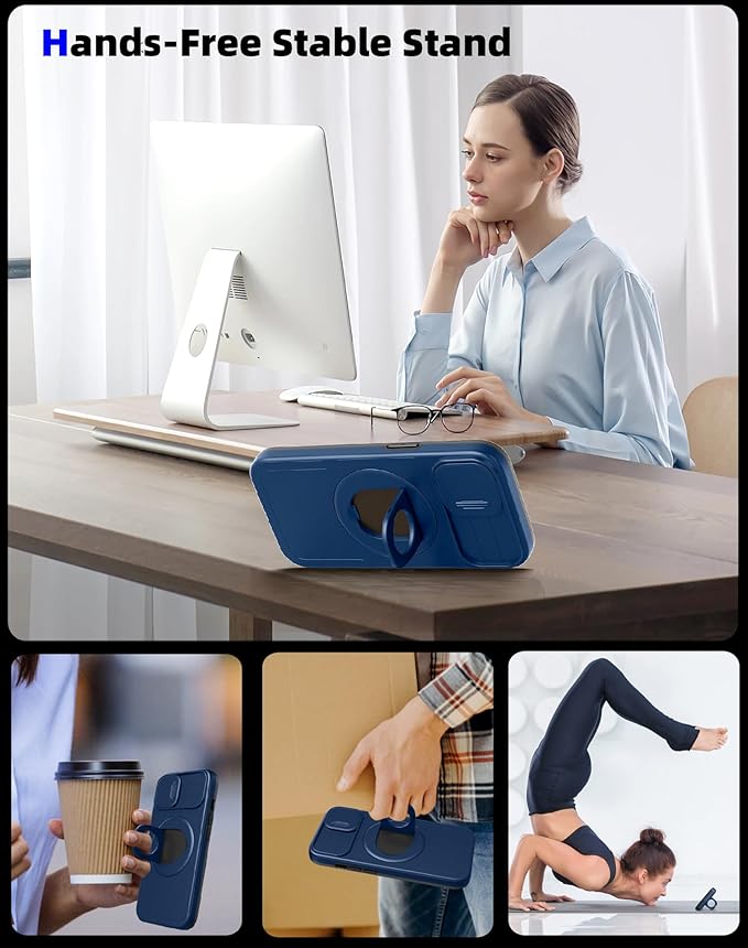 for iPhone 16 Pro Max Case Magnetic Compatible with MagSafe Wireless Charging with 2 Screen Protectors,Built-in Kickstand Ring Camera Heavy Duty Protection Military Grade Drop Shockproof Blue