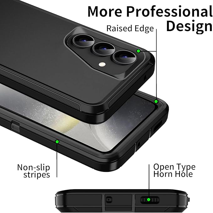 for Galaxy S24 FE 5g Case,Shockproof Dropproof Dustproof 3-Layer Full Body Protection Rugged Heavy Duty High Impact Hard Cover Case for Galaxy S24 FE 6.7 inch,Black