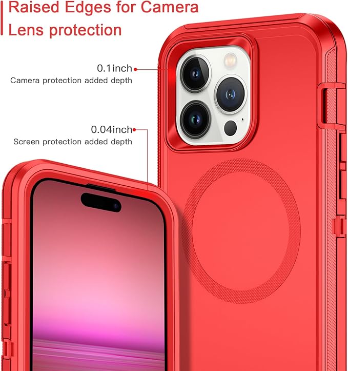 for iPhone 14 Pro Max Case [Compatible with MagSafe] Shockproof 3-Layer Full Body Protection Rugged Heavy Duty Cover Case for Apple iPhone 14 Pro Max 6.7",Red