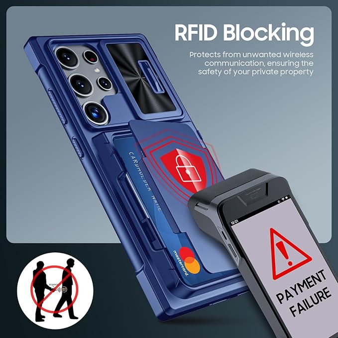 for Samsung Galaxy S24 Ultra Wallet Case with RFID Blocking Card Holder, Camera Cover and Kickstand, Full Body Shockproof Wallet Case for S24 Ultra 6.8Inch 2024 for Women Men-Blue(Upgraded)