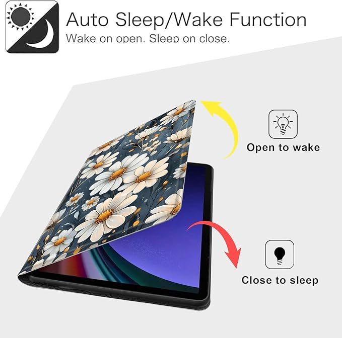 Case for Samsung Galaxy Tab S10 FE/ S9 FE 5G 10.9 Inch/Tab S9 11 Inch, Slim PU Leather Stand Cover with Auto Wake/Sleep, Multi-Angle Viewing & Shockproof, Little Flower