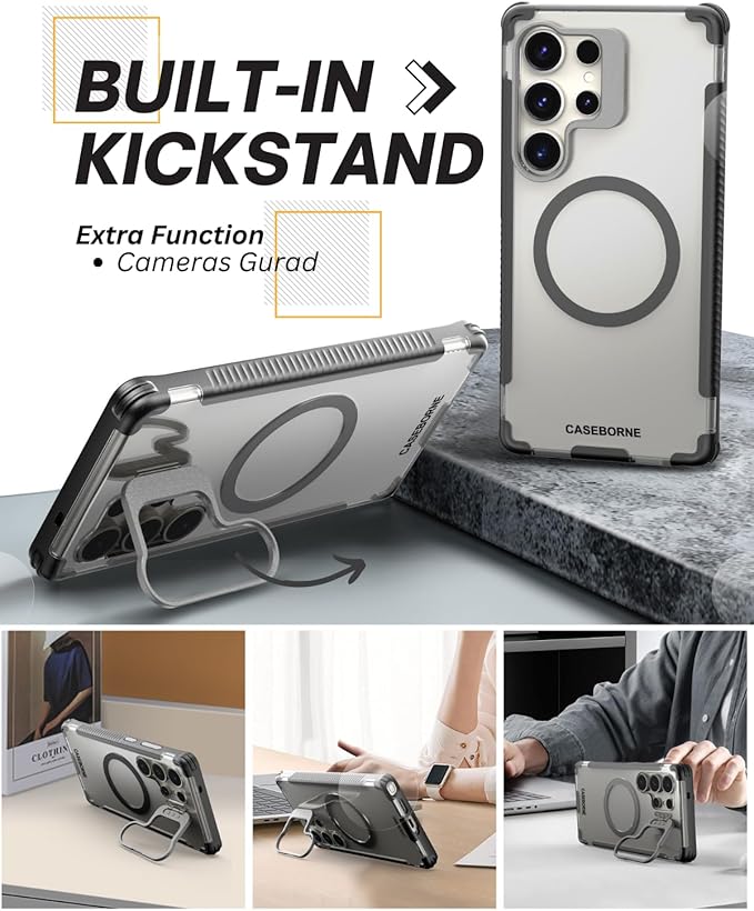 CaseBorne Compatible with Galaxy S25 Ultra Case - [Military Grade 12 Feet Drop Protection] [Compatible with Qi2 ][ Hybrid Magnetic Cover] with Kickstand