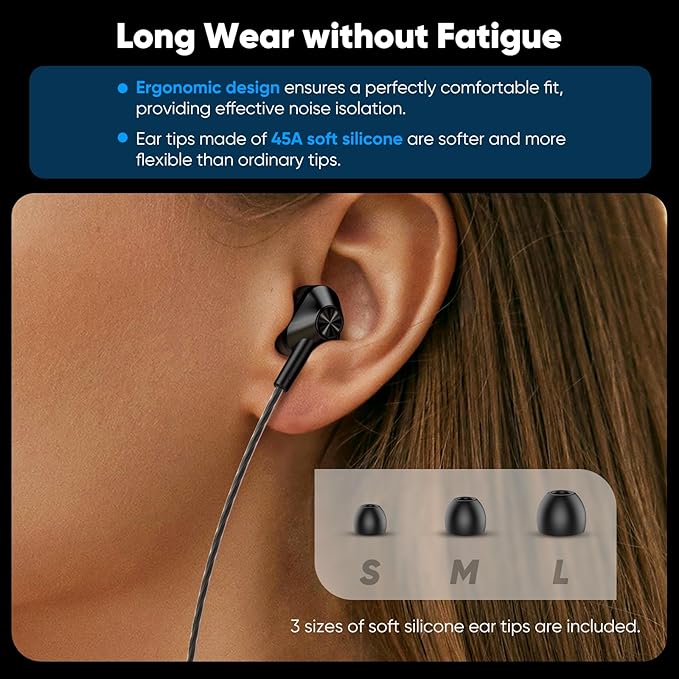 Dual Driver Hi-Fi Headphones with HD Microphone, USB-C Wired in-Ear Earbuds, Deep bass, Noise Isolation, Inline Control, for iPhone15/16, Samsung Smartphone, Android Phone, Laptop, USB Type C Device