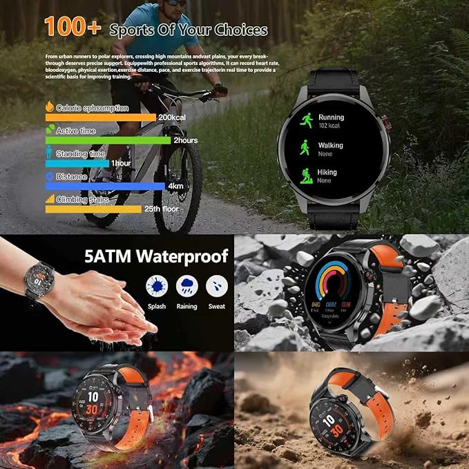 Smart Watch for Men Built-in GPS, 1.46" AI Smartwatch with Health Monitor for Android Phones/iPhone, 100+ Sport Modes Fitness Tracker with Compass/Altitude/Barometer,Bluetooth Call/Text Reply(2 Bands)