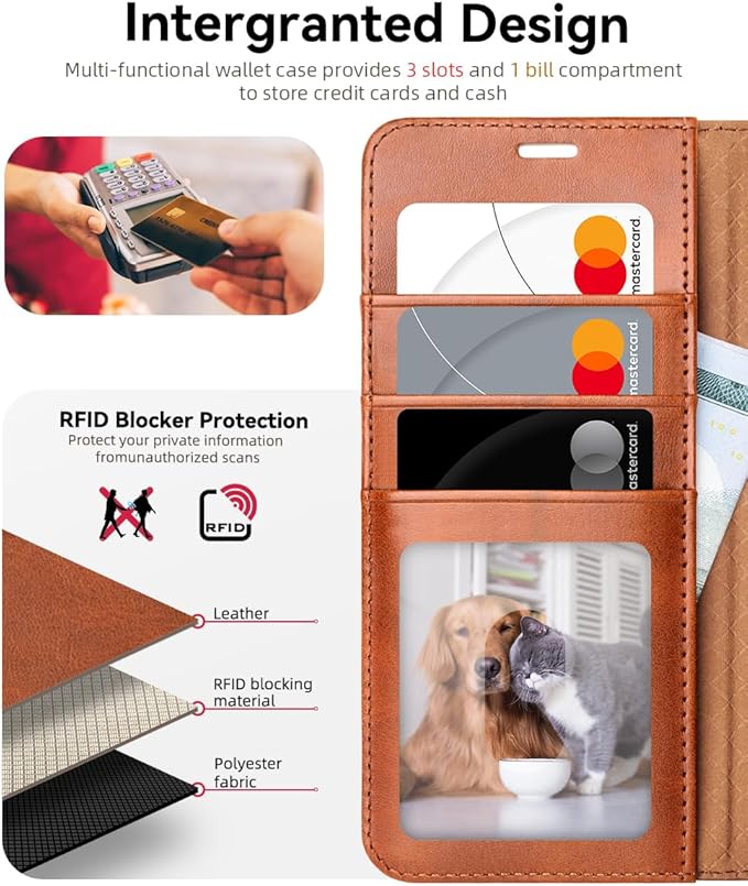 OCASE Compatible with Galaxy S25 Wallet Case, PU Leather Flip Folio Case with Card Holders RFID Blocking Kickstand [Shockproof TPU Inner Shell] Protective Phone Cover 6.2 Inch 2025, Brown