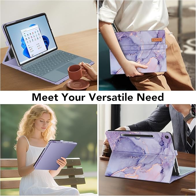 Fintie Case for Microsoft Surface Pro 12 Inch 1st Edition (2025), Multiple Angle Viewing Portfolio Business Cover with Pocket & Stylus Holder, Compatible with Type Cover Keyboard (Lilac Marble)