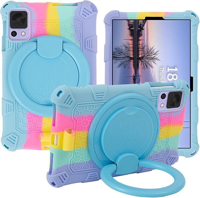 Tablet Case for ALLDOCUBE iPlay 50 Mini/60 Mini/DOOGEE T20 Mini/TCL/Samsung Galaxy 8.4 inch Soft Anti-Stress Silicone Case with Rotate Stand/Pencil Holder/Shoulder Strap/Pen (Colorful Light Blue)