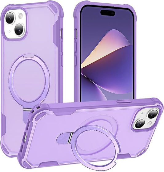Compatible with iPhone 15 Case with Invisible Magnetic Ring Stand [Compatible with Magnetic] [Military Drop Protection] Shockproof Slim Hard Back Soft Edge Case 6.1 Inch, Purple