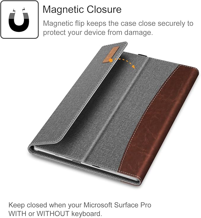Fintie Case for 12.3 Inch Microsoft Surface Pro 7 Plus, Surface Pro 7/6/5/4/3 - Portfolio Business Cover with Pocket, Compatible with Type Cover Keyboard, Gray/Brown