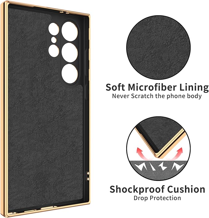 Dinick Black for Samsung Galaxy S24 Ultra Case with Ring Holder Kickstand [with Magnetic] Soft TPU Bumper, Glitter Gold Electroplated Cover Slim Thin Protective Phone Case for Galaxy S24 Ultra