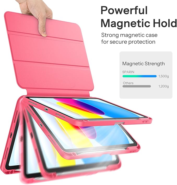 SPARIN Case for iPad A16 11th/10th Generation 2025/2022 (11"/10.9") with Pencil Holder, Magnetic Detachable Hybrid Stand, Portrait/Landscape Angle, Auto Wake/Sleep-Watermelon Pink