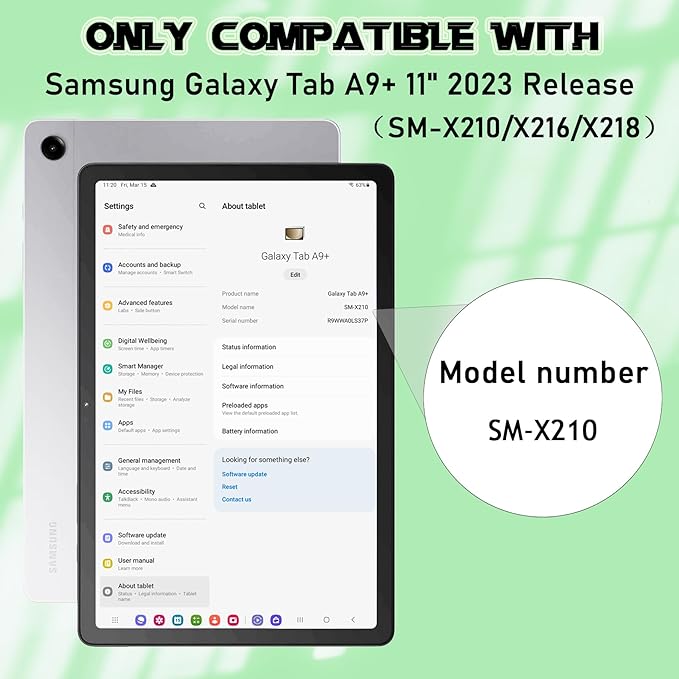 Case Compatible with Samsung Galaxy Tab A9+ / A9 Plus 11 inch 2023 - Heavy Duty Rugged Shockproof Protective Cover with Kickstand - for Samsung Tab A9+ Tablet (SM-X210/X216/X218), Black+Green
