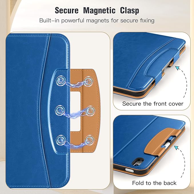 MoKo for iPad (A16) 11th Generation Case 11 inch 2025, iPad 10th Generation Case 10.9" 2022 with Pencil Holder & Pocket, Premium Leather Folio Stand Cover, Multiple Viewing Angles, Abyss Blue