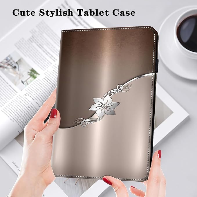 Case for Lenovo Tab M11 2024 11 inch,PU Leather Stand Flip Cover with Card Solts Elastic Band for Lenovo Tab M11 Tablet - Silver Flower