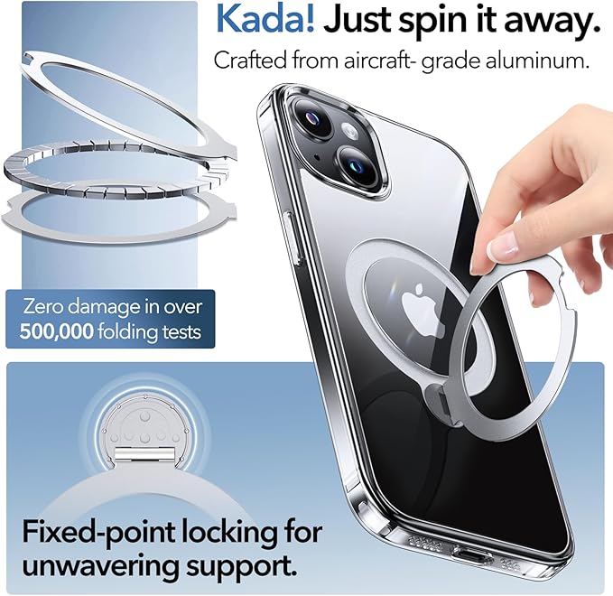 Anqrp 360° All-in-ONE Crystal Clear Case for iPhone 15 with Rotatable Magnetic Stand, Compatible with MagSafe, Anti-Yellowing Transparent MIL-Grade Shockproof Phone Case Cover for iPhone 15