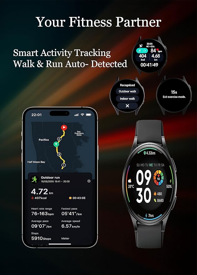 NexGen Smart Watch for Men & Women, 1.43 AMOLED Display, Smartwatch with GPS, Fitness Tracker, BT Calling, Waterproof, Alexa, Step Counter, Heart Rate Monitor, Sleep Tracking & Multiple Sports Modes
