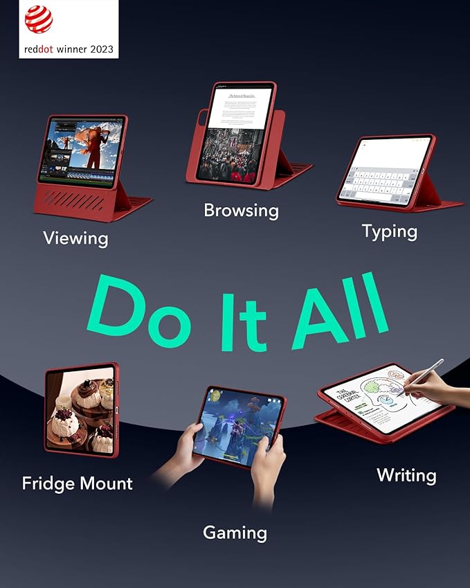 ESR for iPad Pro 13 Inch Case M4(2024), iPad Pro 13 Rotating Case with Removable Magnetic Cover, Adjustable Portrait/Landscape Stand with Raised Screen View, 9 Standing Angles, Shift Series, Red