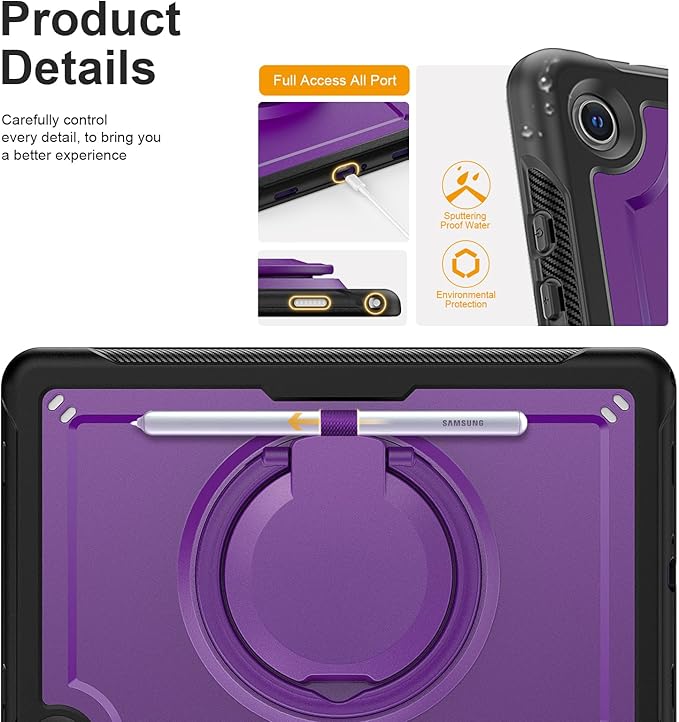 Case for Samsung Galaxy Tab A9 Plus/ A9+ 11 Inch 2023, Lightweight Shockproof Drop-Proof Case, 360° Rotating Handle Stand, Adjustable Shoulder Strap& Pencil Holder (Purple)