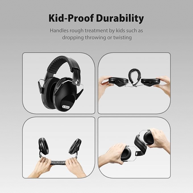 Dr.meter Noise Cancelling Ear Muffs: EM100 SNR27.4 Ear Muffs for Noise Reduction - Kids Noise Cancelling Headphones with Adjustable Headband for Monster Truck Autism Sensory Mowing Firework-Black