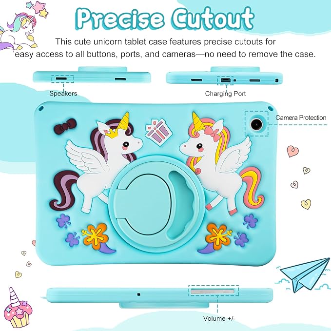 HianDier for Samsung Galaxy Tab A9+ Plus Case Kids Cute Unicorn Silicone for Samsung A9 Plus Tablet Case with Detachable Strap and Rotatable Stand Shockproof Cover for Galaxy Tab A9+ 11" 2023-Blue