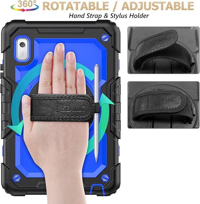 SEYMAC stock Case for Lenovo Tab M9 (TB-310FU) 2023 with Screen Protector, Drop-Proof Protection Cover with 360° Rotating Stand &Strap [Pen Holder] Case for Lenovo Tab M9 9'' (Blue+Black)