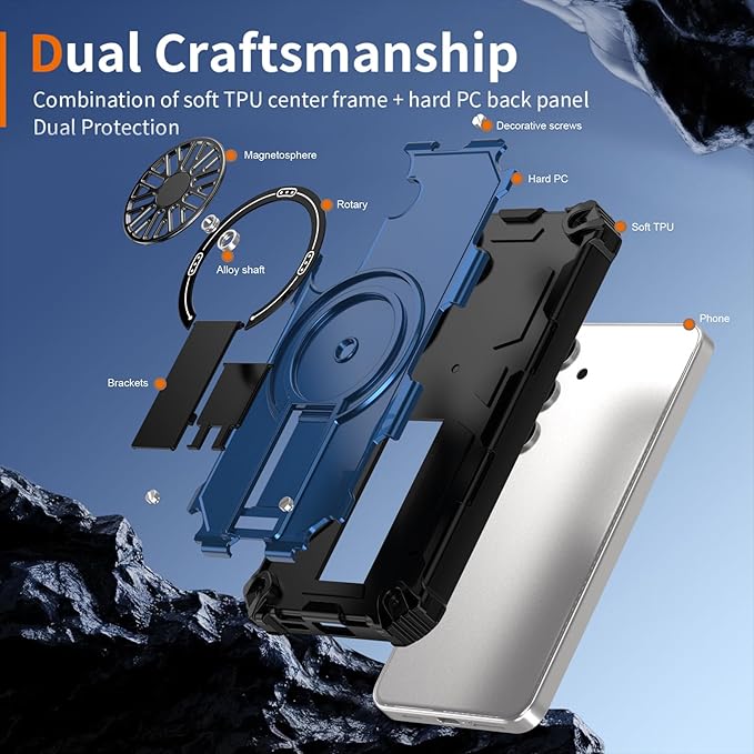 Magnetic Case for Galaxy S25/Galaxy S24, Built-in Stand [Compatible with Mag-Safe] Shockproof Protective Cover Case for Samsung Galaxy S25/Galaxy S24 Blue