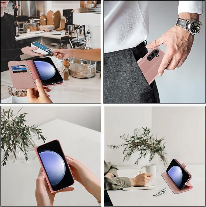 MONASAY Wallet Case Fit for Samsung Galaxy S23 FE 6.4 inch 5G,[RFID Blocking] Flip Folio Leather Cell Phone Cover with Credit Card Holder, Rosegold