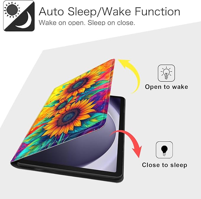 Case for Samsung Galaxy Tab A9 8.7-Inch 2023, Slim PU Leather Stand Cover with Auto Wake/Sleep, Multi-Angle Viewing & Shockproof, Three Sunflowers
