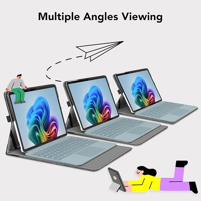 Fintie Case for Microsoft Surface Pro 12 Inch 1st Edition (2025), Multiple Angle Viewing Portfolio Business Cover with Pocket & Stylus Holder, Compatible with Type Cover Keyboard (Gray)