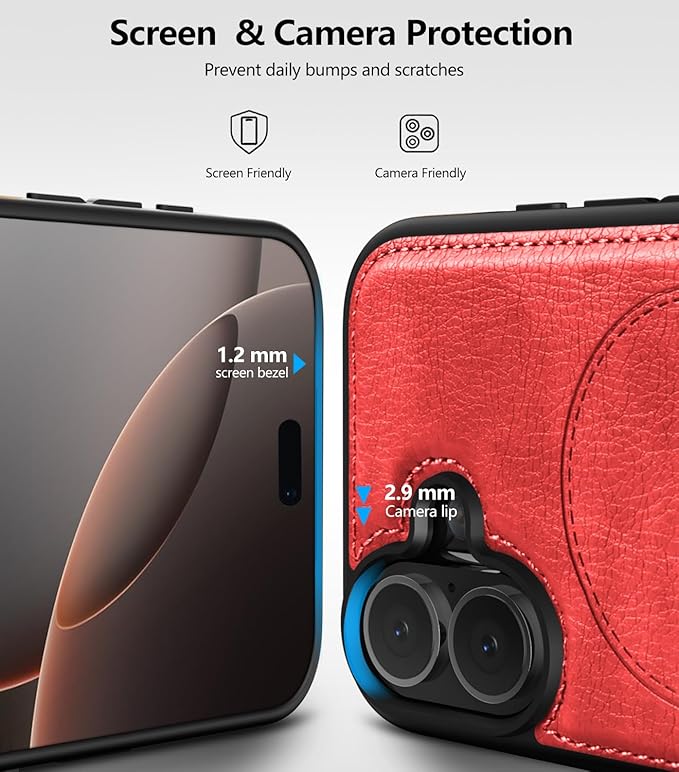 Magnetic for iPhone 17 Leather Case,Built-in Invisible Stand [Compatible with Magsafe] Protective Slim Kickstand Phone Cover for iPhone 17 Case, Red