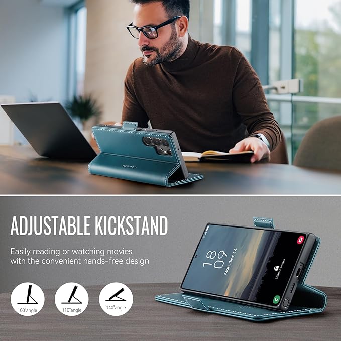 Wallet Case for Samsung Galaxy S22 Ultra Leather Wallet Flip Cover with Card Holder, Kickstand, Magnetic Closure, RFID Blocking TPU Shockproof Phone Case Compatible with S22 Ultra,Blue-Green