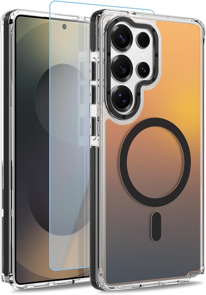 MOWIME Magnetic Case for Samsung Galaxy S25 Ultra [Compatible with Magsafe] [Cute Fashion Fluorescent Design] [1 Screen Protector] Slim Translucent Matte Case for Galaxy S25 Ultra 6.9", Black