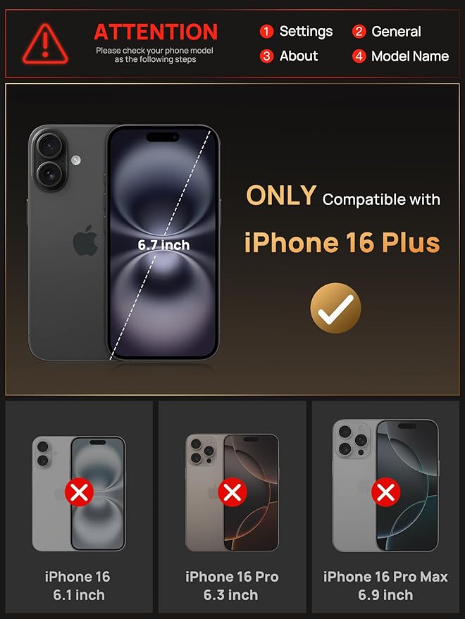 Vihibii for iPhone 16 Plus Case with [2X Screen Protector], Built-in Card Holder (4 Cards), [RFID Blocking] & Slide Camera Cover & Tempered Glass Films, Rugged Wallet Case for 16 Plus 6.7" 2024, Black