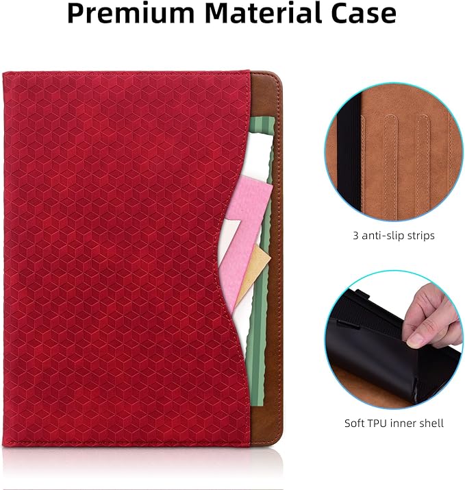 Case for Samsung Galaxy Tab S10 Fe Plus 13.1" 2025, PU Leather Folio Business Protective, Multi-Angle Viewing Stand with Front Pocket, Hand Strap for Galaxy S10 FE+ Red