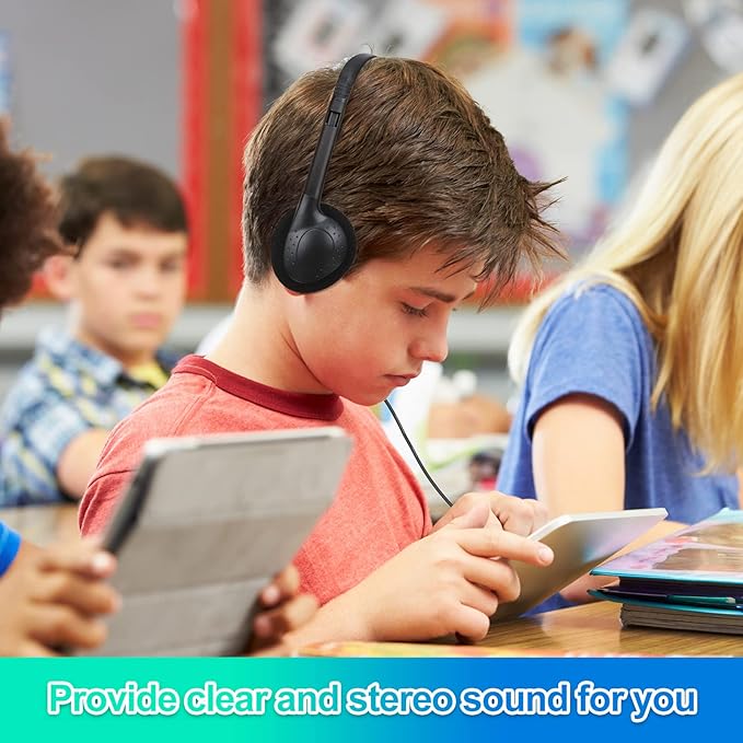 48 Pack Classroom Headphones on Ear Wired Stereo Headset with 3.5mm Jack, Over The Head Student Earphone Set for Kids Adults School Library Airplane Computer Laptop, No Microphone (Black)