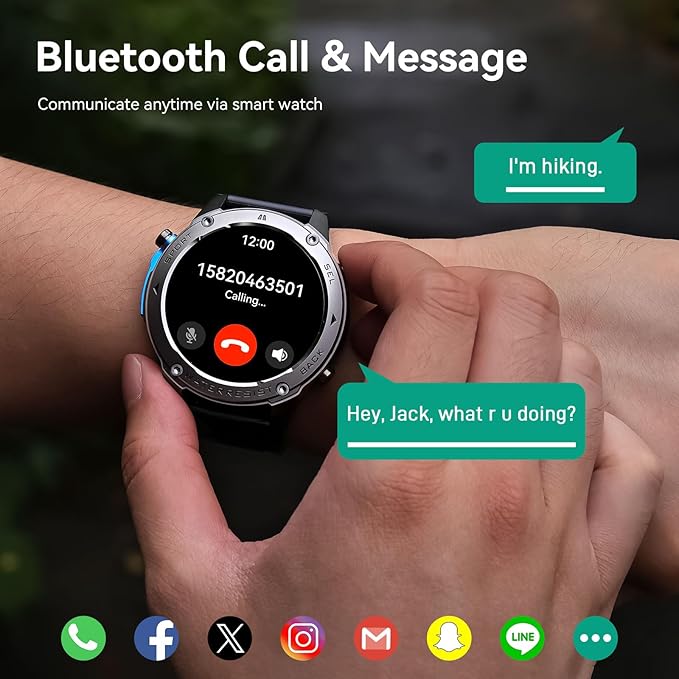 Military Smart Watch for Men GPS 6 Satellite Positioning Compass 164 Feet Water-Resistant for Swimming 500mAh Battery Make Answer Call Rugged Metal Body Smartwatch 1.43" AMOLED Always On Display Watch