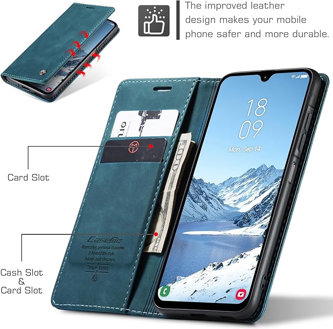 for Samsung Galaxy A17 Case, Flip Wallet Leather Case with Card Holder Magnetic Closure Shockproof Kickstand Protective Phone Cases Cover for Galaxy A17, Blue-Green