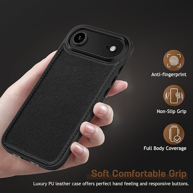 LOHASIC Leather for iPhone 17 Air Case, Slim Business PU Men Women Luxury Elegant Style Soft Non-Slip Grip Anti-Scratch Protective Phone Case Cover for iPhone 17 Air 6.5" 2025 - Black