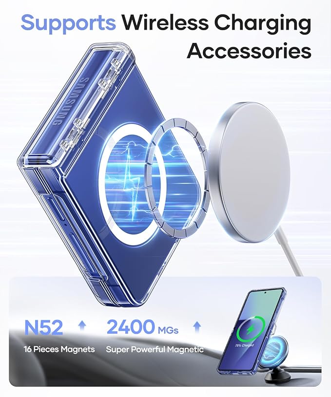 Vihibii for Samsung Galaxy Z Flip 7 Clear Case Slim, [Compatible with MagSafe], Hinge Protection & Outer Screen Protector, Shockproof Rugged Transparent Phone Cover for Galaxy Z Flip 7 2025, Clear